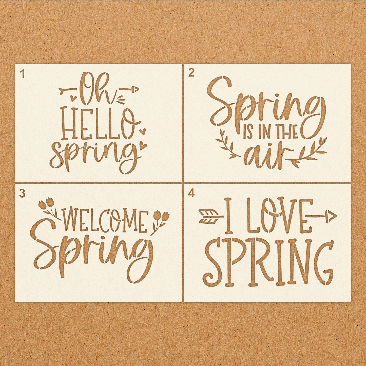 Welcome Spring Quote Stencils - Reusable Mylar Painting Stencils for Wall Art, Home Decor, Arts & Crafts, Easter, Flowers, A6 A5 A4 A3 A2