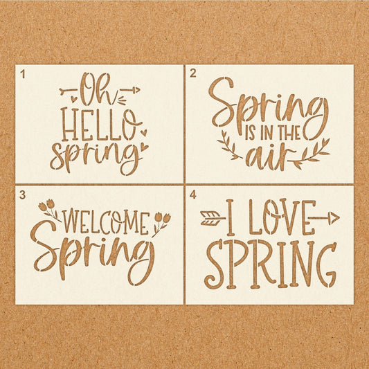 Welcome Spring Quote Stencils - Reusable Mylar Painting Stencils for Wall Art, Home Decor, Arts & Crafts, Easter, Flowers, A6 A5 A4 A3 A2