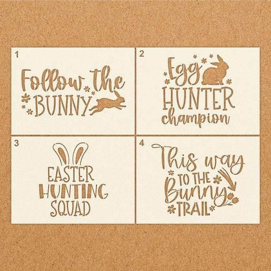 Easter Bunny Egg Hunt Stencils - Reusable Mylar Painting Stencils for Wall Art, Home Decor, Arts & Crafts, Card Making. A6 A5 A4 A3 A2