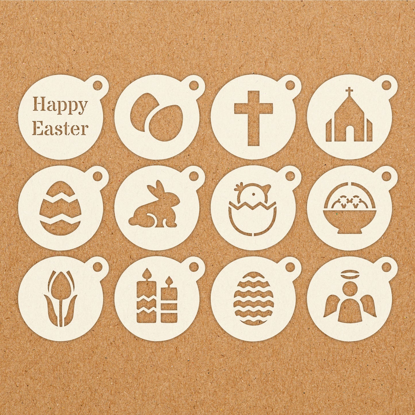 Easter Coffee Duster Stencils for Latte, Cappuccino, Hot Chocolate, Tea, Barista, Bunny, Egg, Spring - Reusable Washable Mylar Stencils