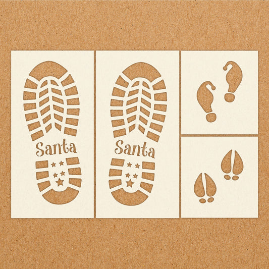Santa Boot Footprint Stencil, Elf Footprints Stencil, Reindeer Footprints Stencil - Reusable Mylar Stencil, Christmas, Santa Claus Stencils